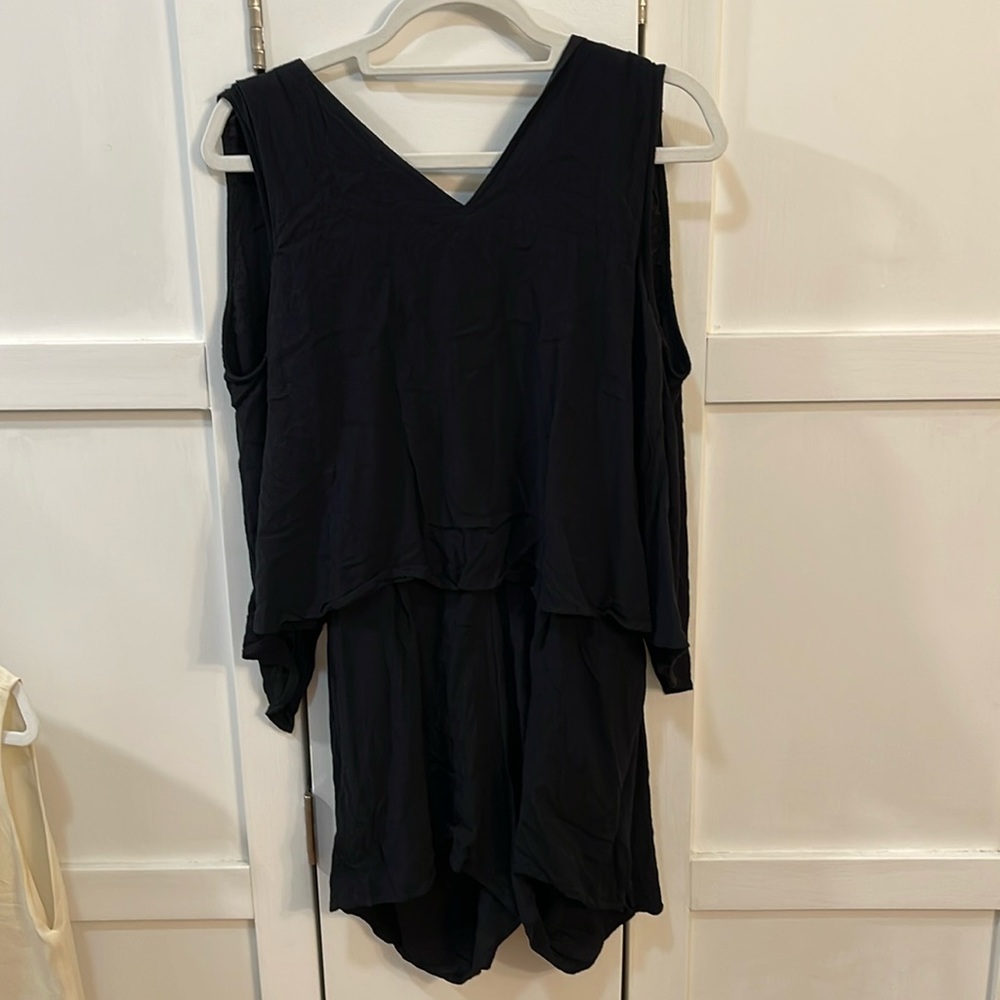 Madewell Black Open Back Romper with Cute Tie Detail